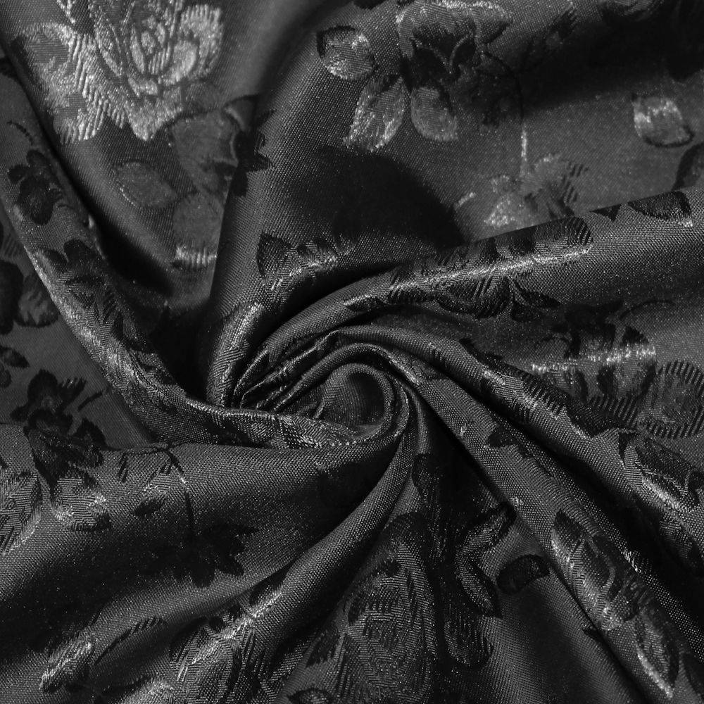 Kayla BLACK Polyester Floral Jacquard Brocade Satin Fabric by the Yard - 10004