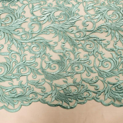Eloise AQUAMARINE Scroll Embroidery on Mesh Royalty Heavy Lace Fabric by the Yard - 10007