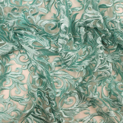 Eloise AQUAMARINE Scroll Embroidery on Mesh Royalty Heavy Lace Fabric by the Yard - 10007