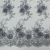 Ryleigh GREY 3D Floral Embroidery with Foil & Sequins on Mesh Lace Fabric by the Yard - 10010