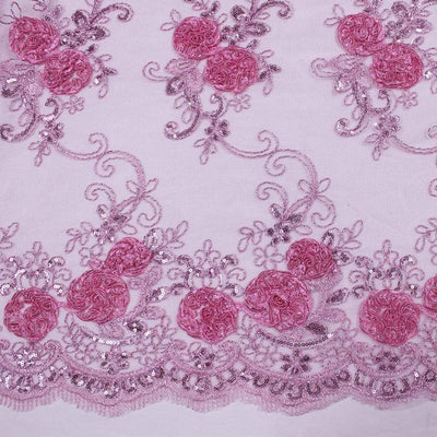 Ryleigh PINK 3D Floral Embroidery with Foil & Sequins on Mesh Lace Fabric by the Yard - 10010