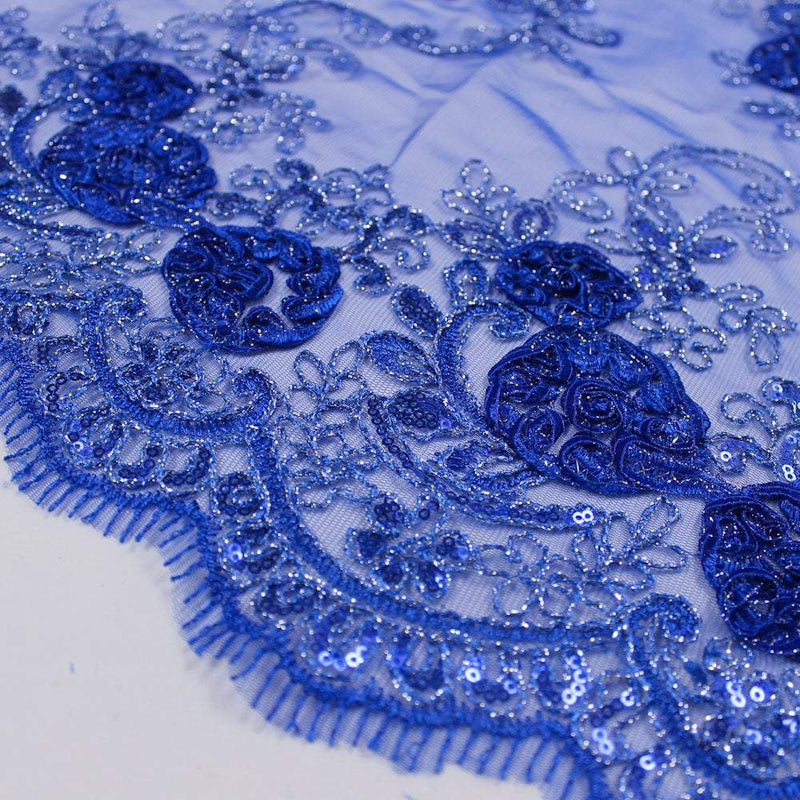 Ryleigh ROYAL BLUE 3D Floral Embroidery with Foil & Sequins on Mesh Lace Fabric by the Yard - 10010