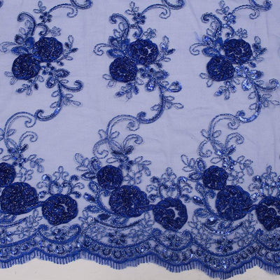 Ryleigh ROYAL BLUE 3D Floral Embroidery with Foil & Sequins on Mesh Lace Fabric by the Yard - 10010