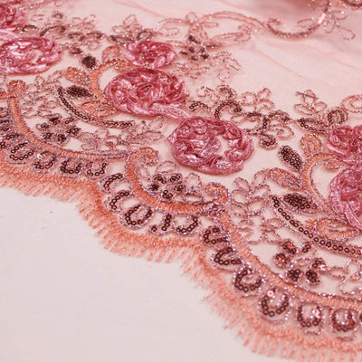 Ryleigh DARK CORAL 3D Floral Embroidery with Foil & Sequins on Mesh Lace Fabric by the Yard - 10010
