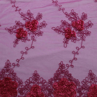 Andrea FUCHSIA 3D Floral Matte Corded Embroidery on Mesh Lace Fabric by the Yard - 10016
