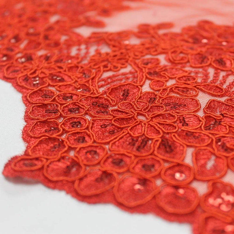 Brianna RED Polyester Floral Embroidery with Sequins on Mesh Lace Fabric by the Yard - 10020