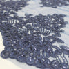 Brianna NAVY BLUE Polyester Floral Embroidery with Sequins on Mesh Lace Fabric by the Yard - 10020