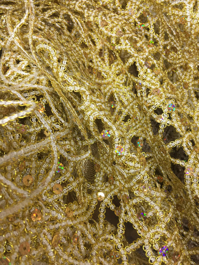 Harmony GOLD Foil and Sequins Open Weave Lace Fabric by the Yard - 10023