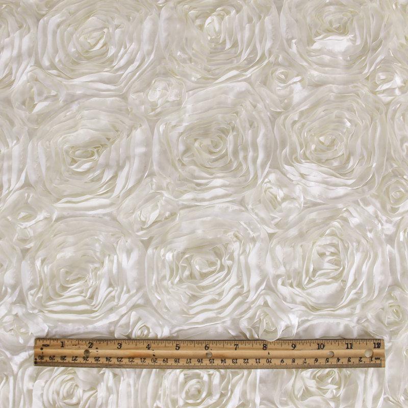 Paige IVORY 3D Floral Polyester Satin Rosette Fabric by the Yard - 10028