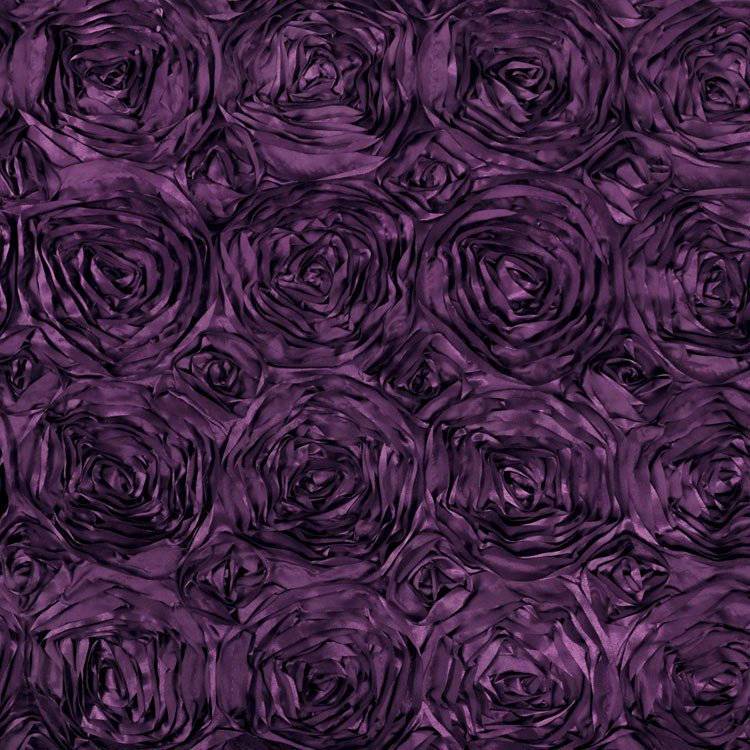 Paige EGGPLANT 3D Floral Polyester Satin Rosette Fabric by the Yard - 10028