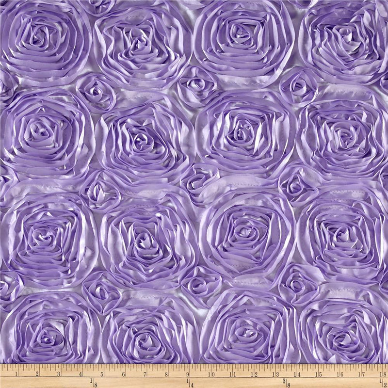 Paige LILAC 3D Floral Polyester Satin Rosette Fabric by the Yard - 10028
