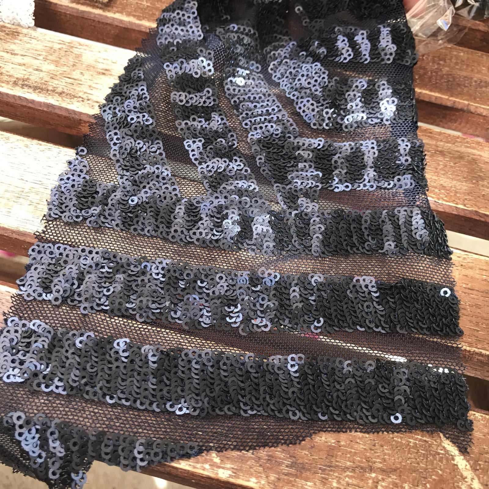 Thea NAVY BLUE Geometric Sequins Diamond & Stripes on Mesh Lace Fabric by the Yard - 10026