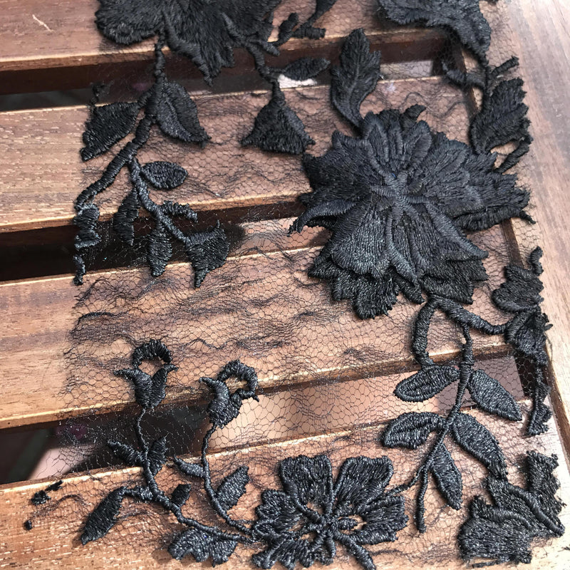 Nina BLACK Polyester 3D Floral Embroidery on Mesh Lace Fabric by the Yard - 10032