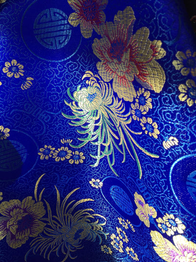 Kate ROYAL BLUE Floral Brocade Chinese Satin Fabric by the Yard - 10037