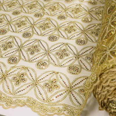Fiona GOLD Foil and Sequins on Mesh Lace Fabric by the Yard - 10034