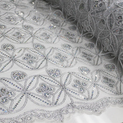 Fiona SILVER Foil and Sequins on Mesh Lace Fabric by the Yard - 10034