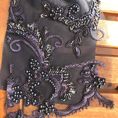 Jayla NAVY BLUE Floral Embroidery with Beads and Sequins on Mesh Lace Fabric by the Yard - 10044