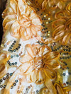 Allie DARK GOLD 3D Floral Polyester Satin Rosette with Sequins Fabric by the Yard - 10051