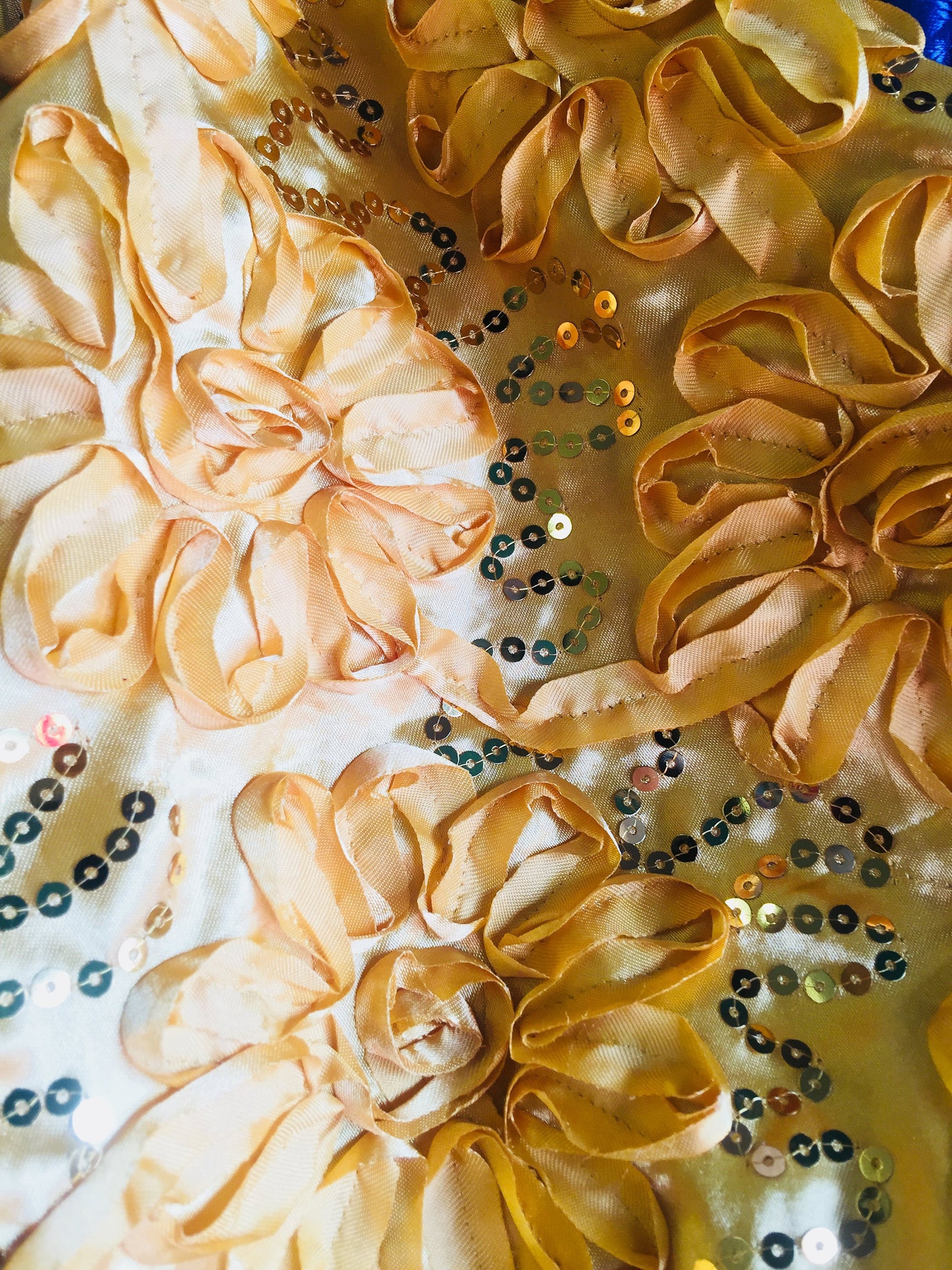 Allie DARK GOLD 3D Floral Polyester Satin Rosette with Sequins Fabric by the Yard - 10051