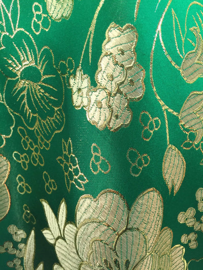 Juliet GREEN Floral Brocade Chinese Satin Fabric by the Yard - 10053