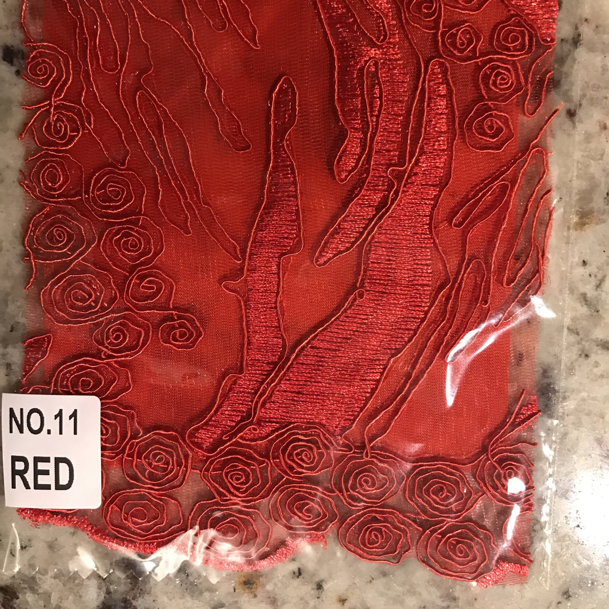 Katelyn RED Vines and Swirls Corded Embroidery on Mesh Fabric by the Yard - 10045