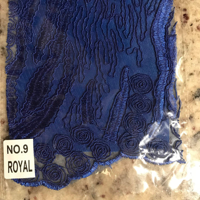Katelyn ROYAL BLUE Vines and Swirls Corded Embroidery on Mesh Fabric by the Yard - 10045