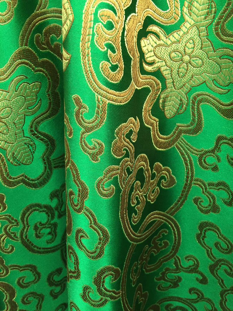 Adelaide GREEN GOLD Chinese Brocade Satin Fabric by the Yard - 10058