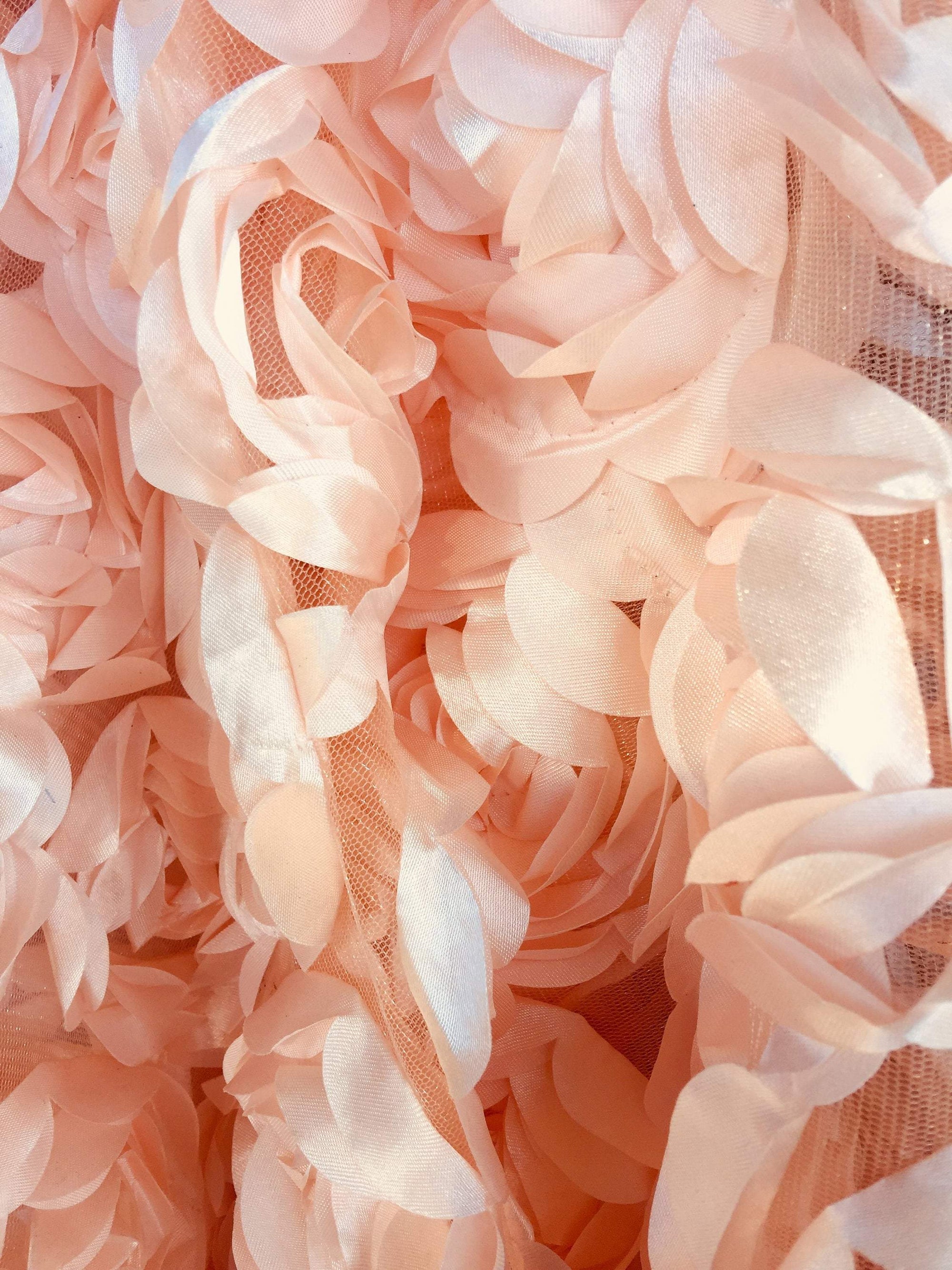 Maci LIGHT PEACH 3D Floral Polyester Satin Rosette on Mesh Fabric by the Yard - 10057