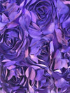 Maci VIOLET 3D Floral Polyester Satin Rosette on Mesh Fabric by the Yard - 10057