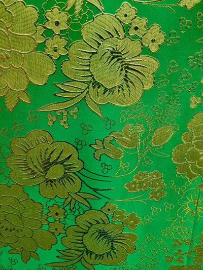 Juliet GREEN Floral Brocade Chinese Satin Fabric by the Yard - 10053