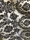 Amanda WHITE Taffeta with Black Velvet Flocked Damask Fabric by the Yard - 10078