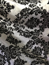Amanda WHITE Taffeta with Black Velvet Flocked Damask Fabric by the Yard - 10078