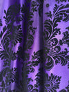 Amanda PURPLE Taffeta with Black Velvet Flocked Damask Fabric by the Yard - 10078