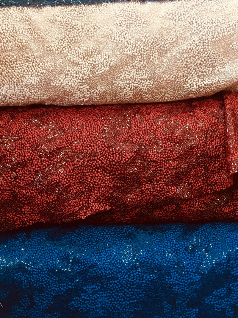 Joanna BURGUNDY Maze Sequins Embroidered Dots on Mesh Lace Fabric by the Yard - 10074