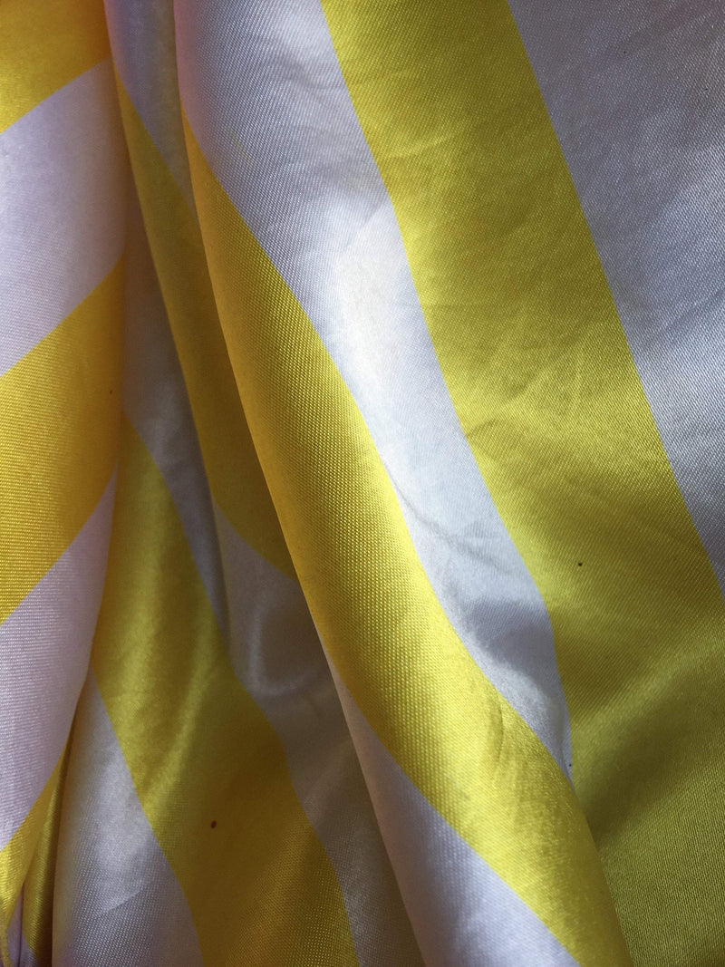 Annie YELLOW & OFFWHITE 1" Stripes Pattern Polyester Light Weight Satin Fabric by the Yard - 10080