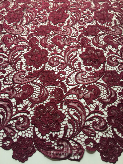 Maggie BURGUNDY Guipure Venice Heavy Lace Fabric by the Yard - 10019