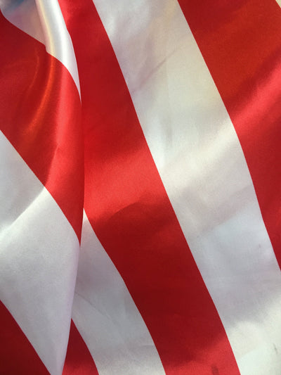 Annie RED & OFFWHITE 1" Stripes Pattern Polyester Light Weight Satin Fabric by the Yard - 10080
