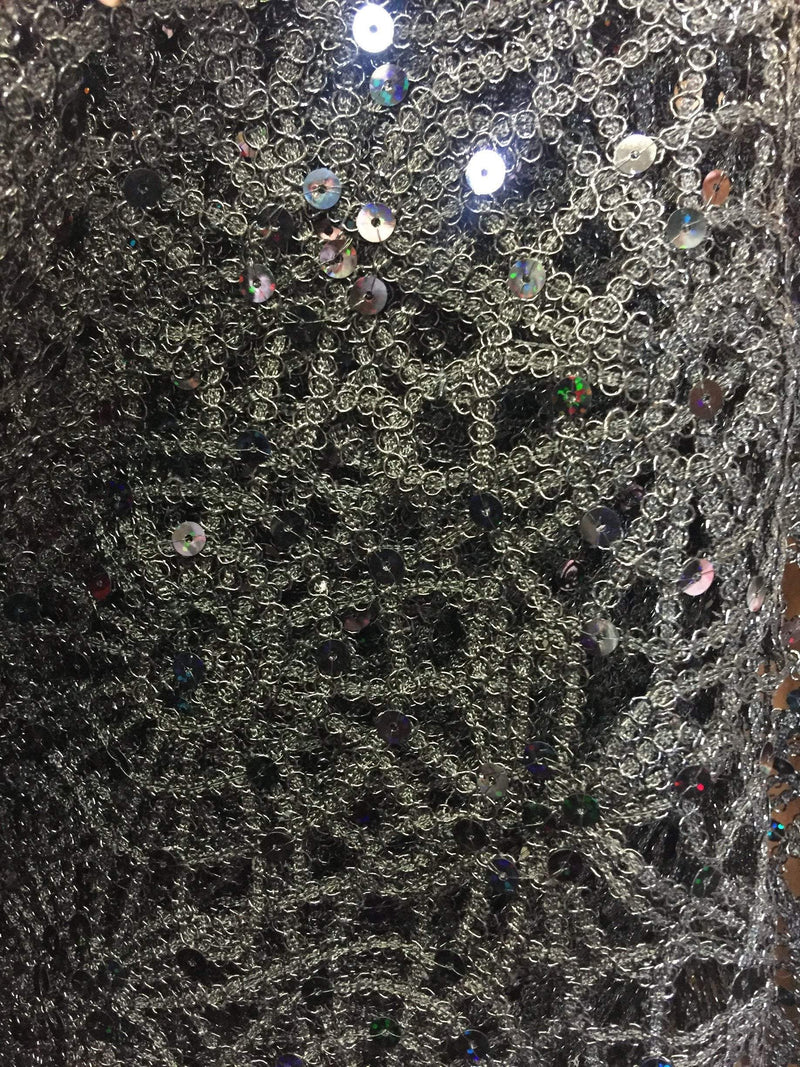 Harmony BLACK Foil and Sequins Open Weave Lace Fabric by the Yard - 10023