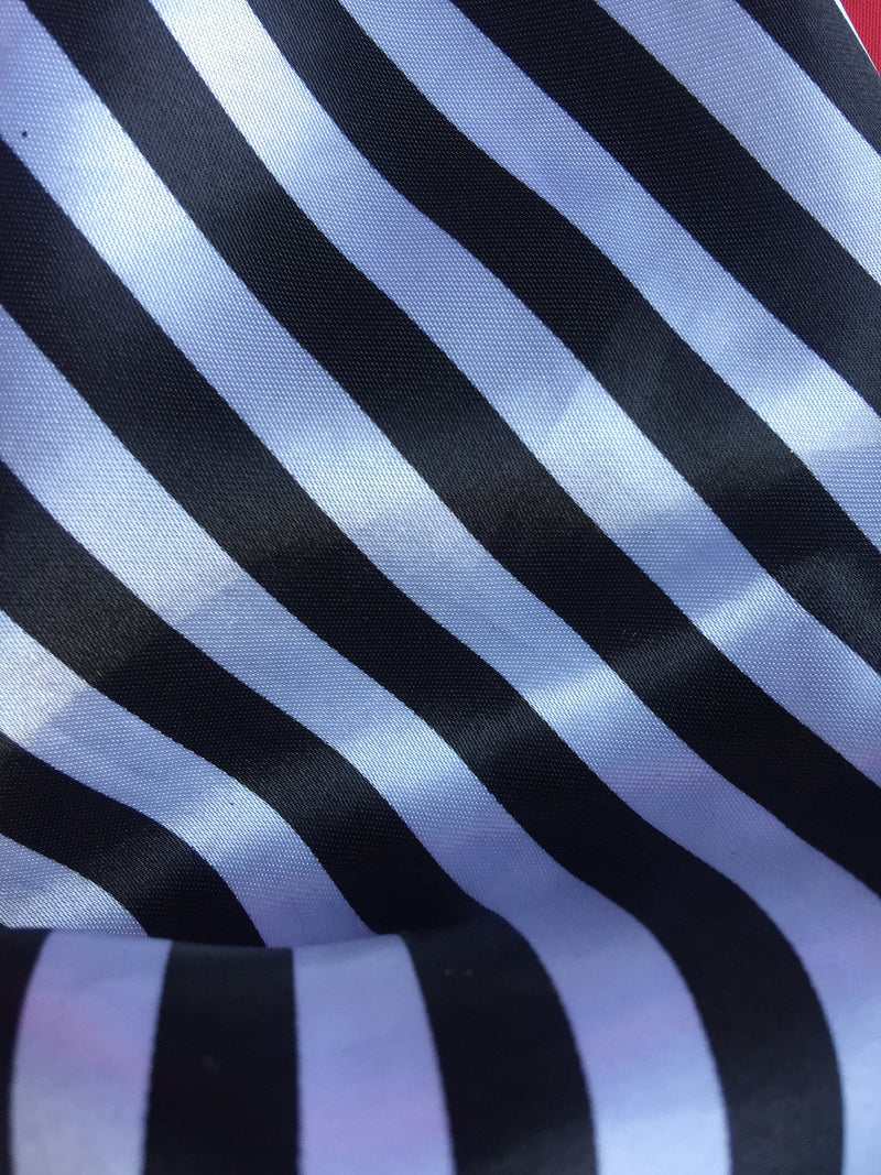 Catalina BLACK & OFFWHITE 1/2" Stripes Pattern Polyester Light Weight Satin Fabric by the Yard - 10082
