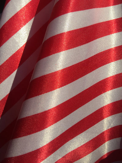 Catalina RED & OFFWHITE 1/2" Stripes Pattern Polyester Light Weight Satin Fabric by the Yard - 10082
