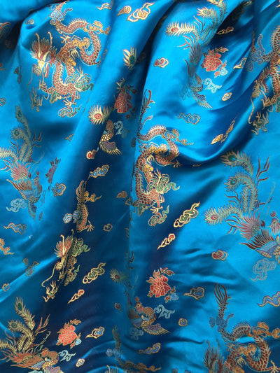 Hope TURQUOISE Dragon Brocade Chinese Satin Fabric by the Yard - 10040