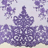 Teagan LILAC Damask Design Embroidered on Mesh Lace Fabric by the Yard - 10027