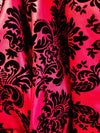 Amanda RED Taffeta with Black Velvet Flocked Damask Fabric by the Yard - 10078