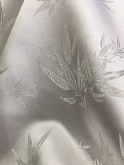 Alondra WHITE Leaves Brocade Chinese Satin Fabric by the Yard - 10095