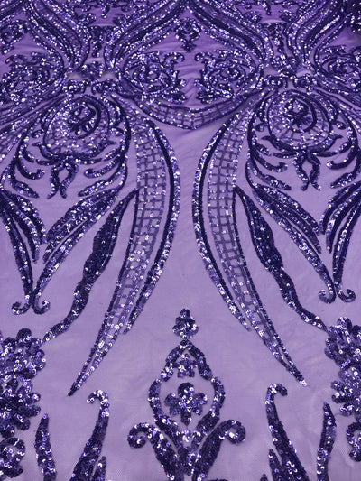 Alaina VIOLET Curlicue Sequins on Mesh Lace Fabric by the Yard - 10018