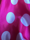 Lana 1.25" WHITE Polka Dots on PINK Polyester Light Weight Satin Fabric by the Yard - 10071