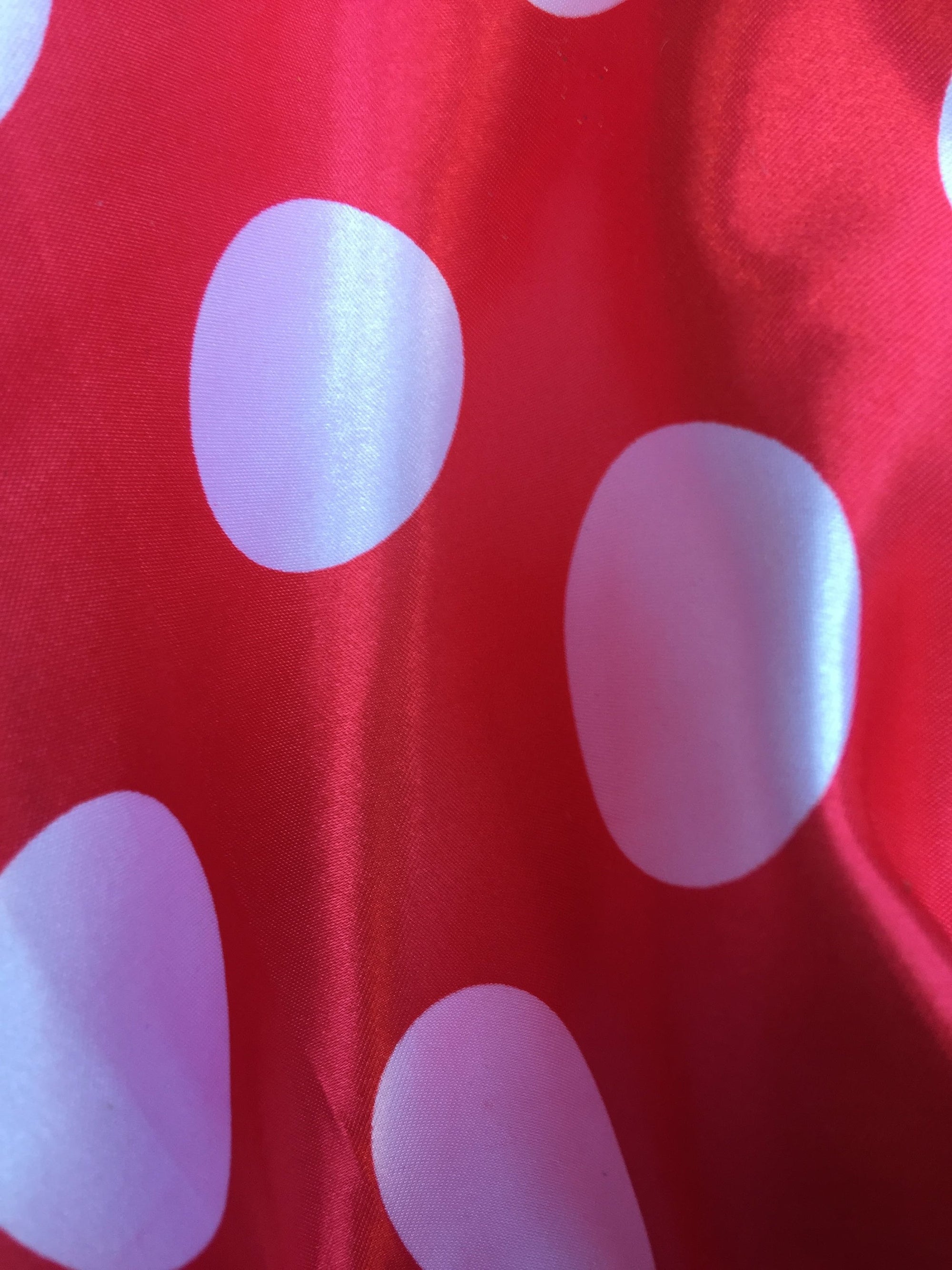 Lana 1.25" WHITE Polka Dots on RED Polyester Light Weight Satin Fabric by the Yard - 10071