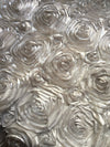 Paige LIGHT GREY 3D Floral Polyester Satin Rosette Fabric by the Yard - 10028