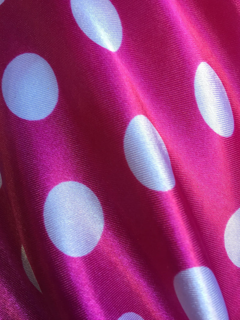 Shelby 0.75" WHITE Polka Dots on PINK Polyester Light Weight Satin Fabric by the Yard - 10070
