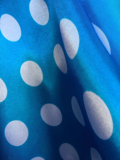 Shelby 0.75" WHITE Polka Dots on TURQUOISE Polyester Light Weight Satin Fabric by the Yard - 10070